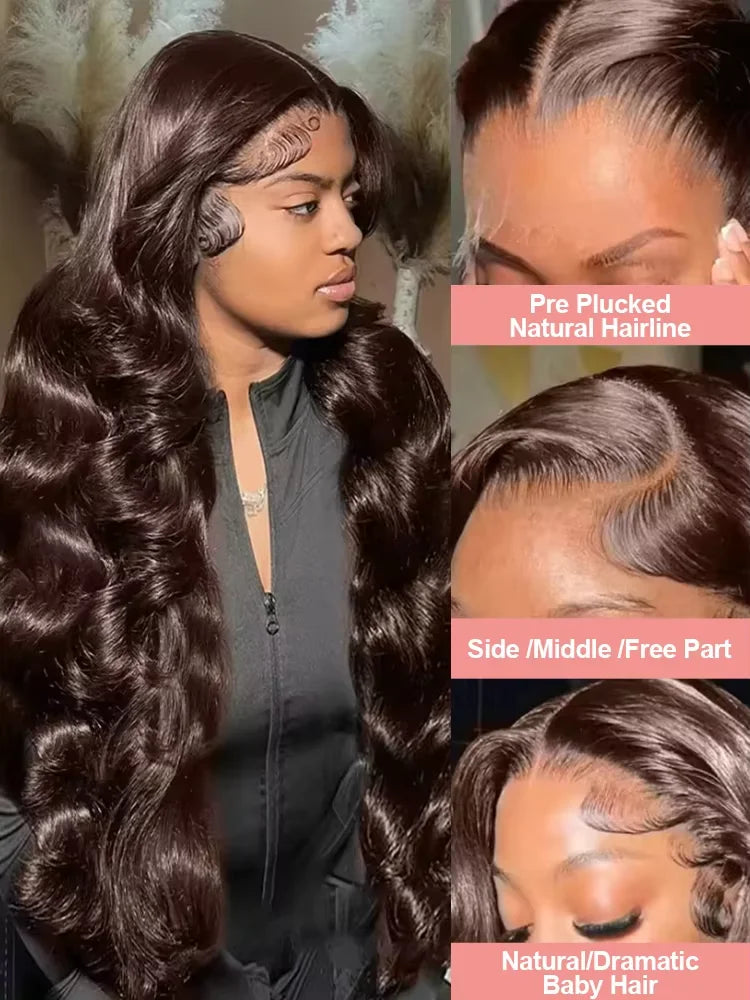 Chocolate Brown Body Wave 13x4 Hd Lace Front Human Hair Wigs Pre Plucked Peruvian Glueless Frontal