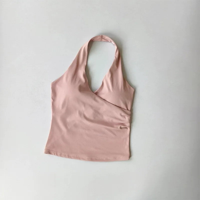 Women's Halter Neck Yoga Sports Bra – V-Neck Fitness Crop Top