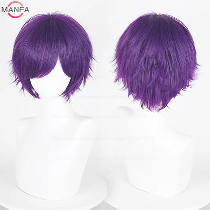Anime 30cm Short Straight Cosplay Wig Black White Green Brown Purple Blue Gray Red Gold Man Women
