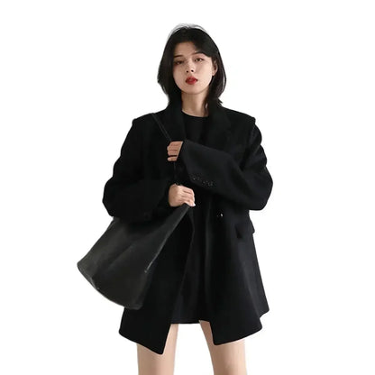 Women's Wool Blend Mid-Length Coat – Office Blazer Overcoat