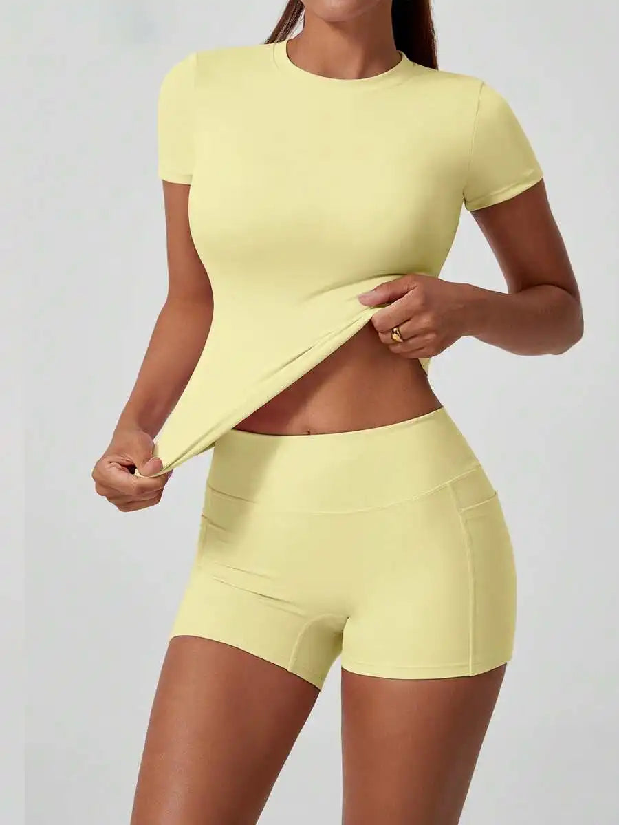 Women's Crop Top & Shorts Workout Set – Tummy Control
