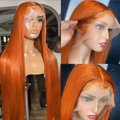 Brazilian Straight 350 Ginger Orange 13x6 Hd Lace Front Human Hair Wigs 13x4 Glueless Frontal Wig