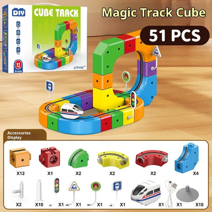 Magnetic Cube Track Train Set – DIY Electric Railway Building Toy
