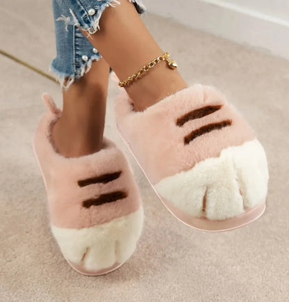 Adorable Kitty Claw Slippers Women S Home Shoes Non Slip Furry Mules Female Warm Fluffy Slides