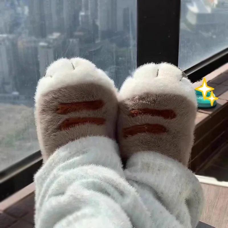 Adorable Kitty Claw Slippers Women S Home Shoes Non Slip Furry Mules Female Warm Fluffy Slides