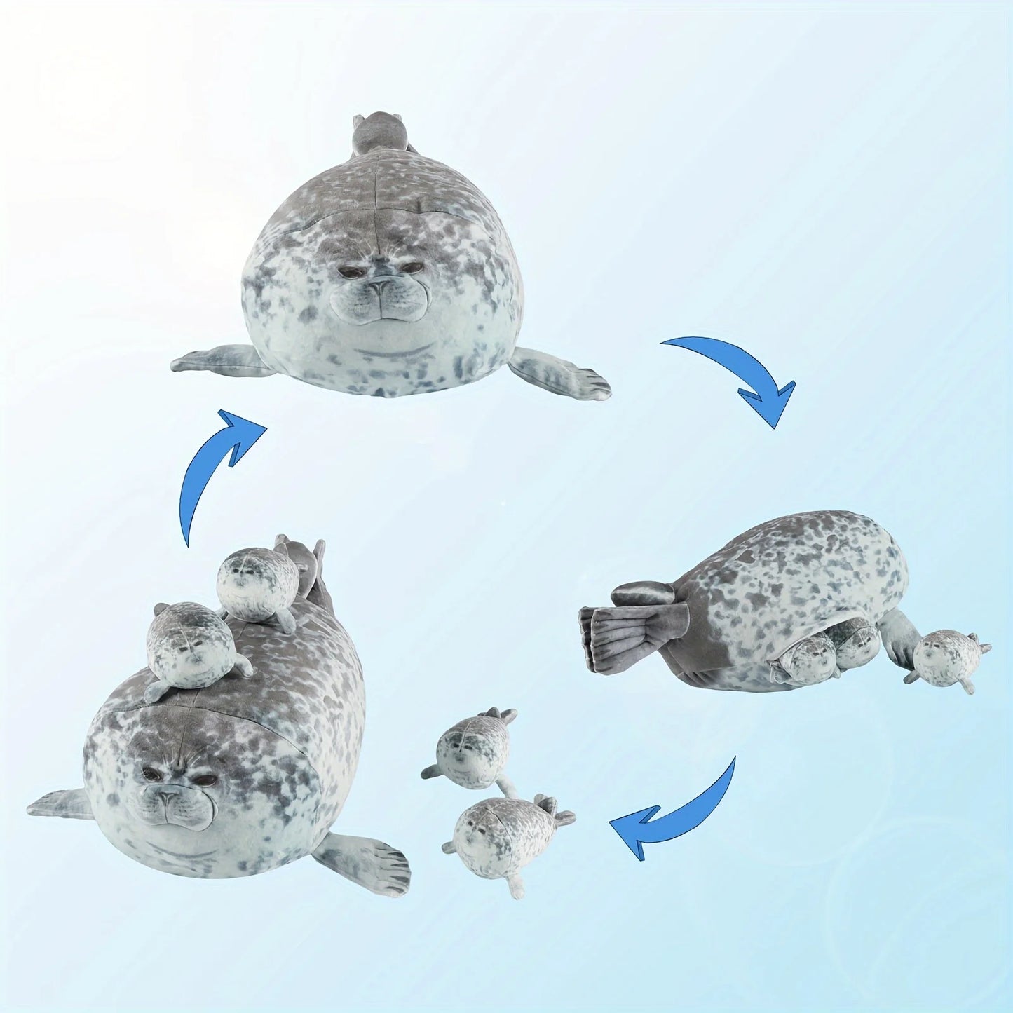Chubby Seal Plush Pillow Set – Mom & 4 Baby Stuffed Toys