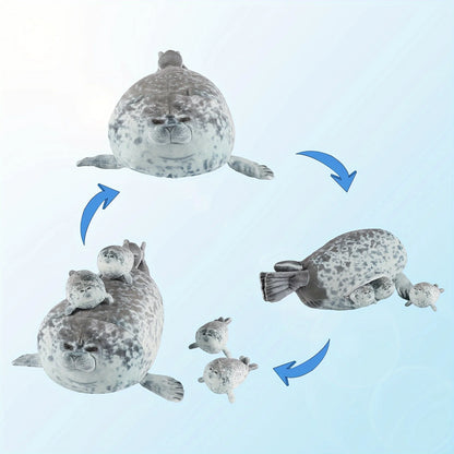 Chubby Seal Plush Pillow Set – Mom & 4 Baby Stuffed Toys