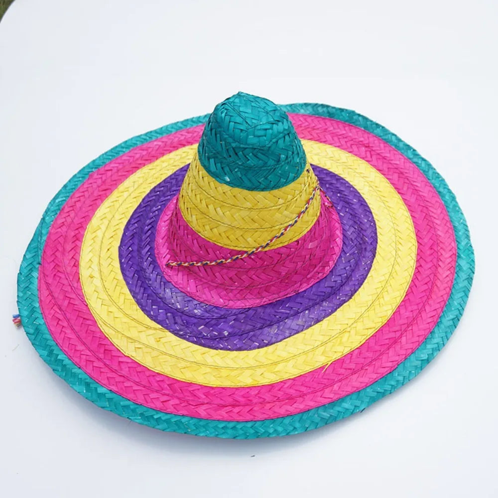 Colorful Mexican Sombrero Party Hat – Wide Brim Straw Hat