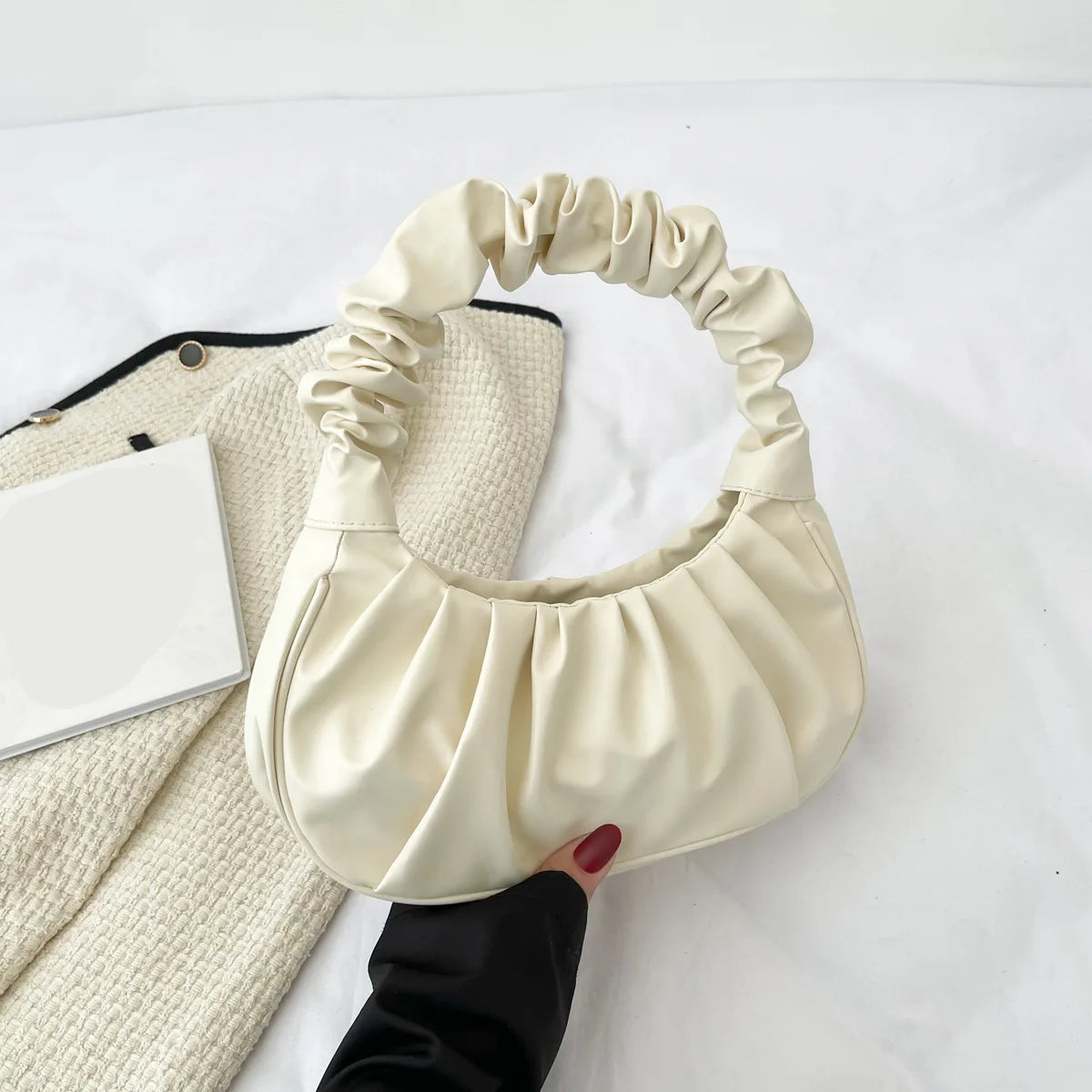 Pleated Cloud Hobo Bag – Women's PU Leather Handbag