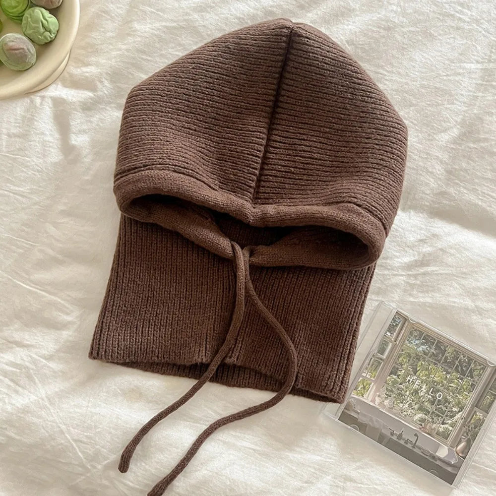 Knitted Balaclava Hood Hat with Fake Collar Shawl – Women's Winter Beanie
