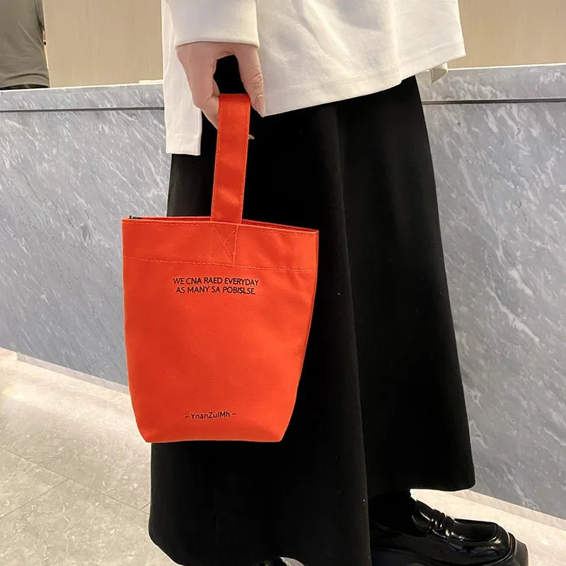 Canvas Tote Bag with Letter Print Casual Shoulder Handbag