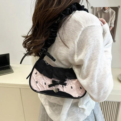 Gingham Lace Shoulder Bag – Cute Underarm Bag for Women