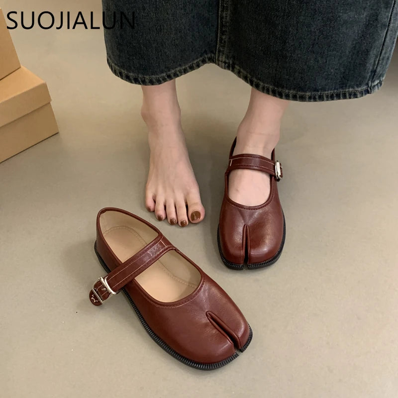 Split Toe Mary Jane Flats – Women's Soft Leather Tabi Shoes