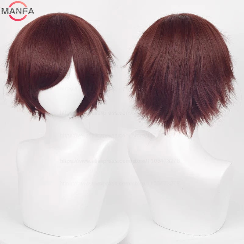 Anime 30cm Short Straight Cosplay Wig Black White Green Brown Purple Blue Gray Red Gold Man Women