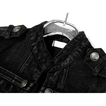 Military Double-Breasted Denim Jacket Women