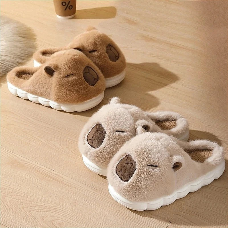 Cute Capybara Cotton Slippers Women Autumn Winter Indoor Soft Sole Warm Fur Slides Men Comfort Non