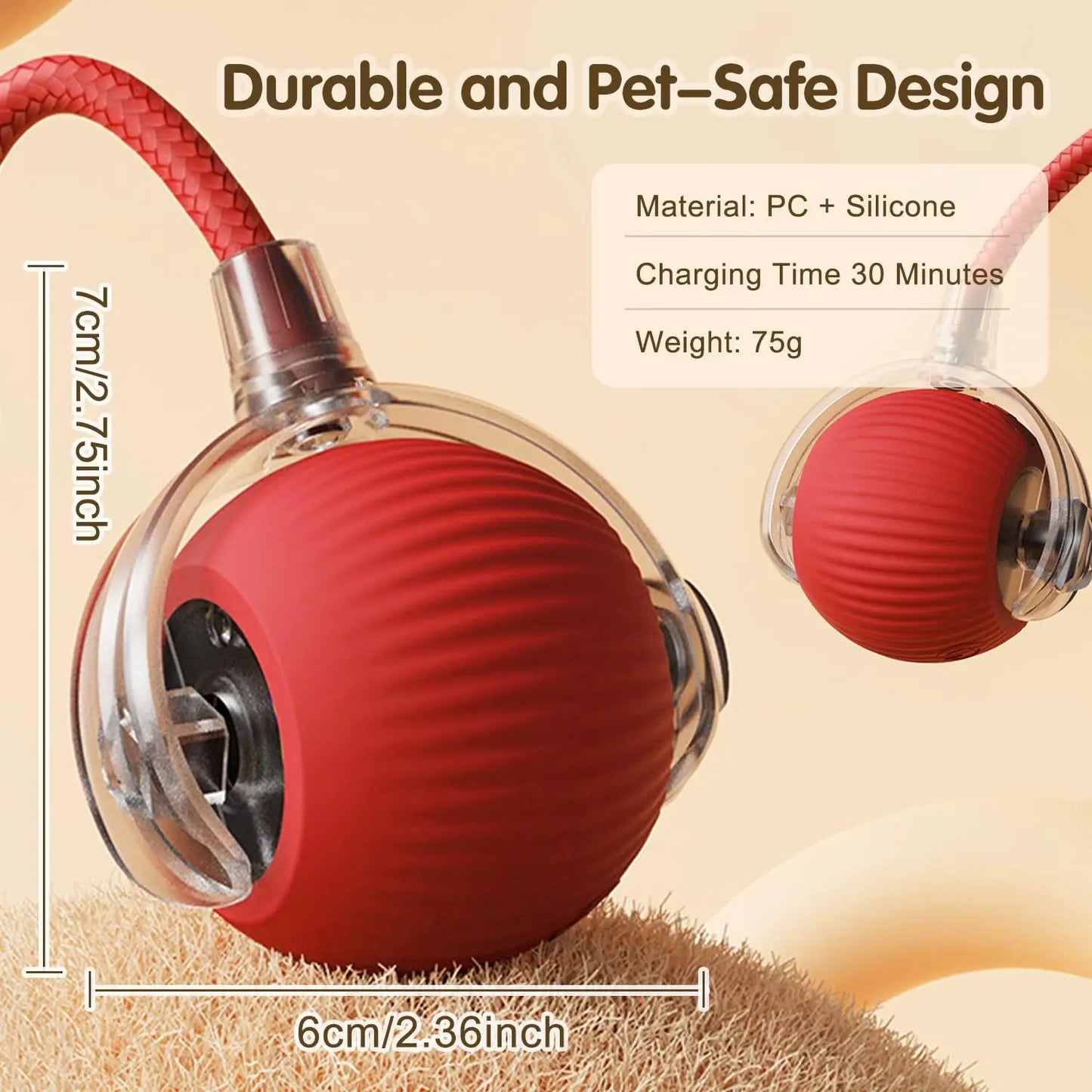 Interactive Cat Ball Toy – Automatic Rolling Ball with Plush Cover & Tail