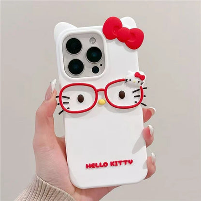 3d Glasses Cat Silicone Phone Case Iphone 17 Pro Max 16 15 Plus 14 13 Mini 12 11 4 4s 5 5s 7 8 Se