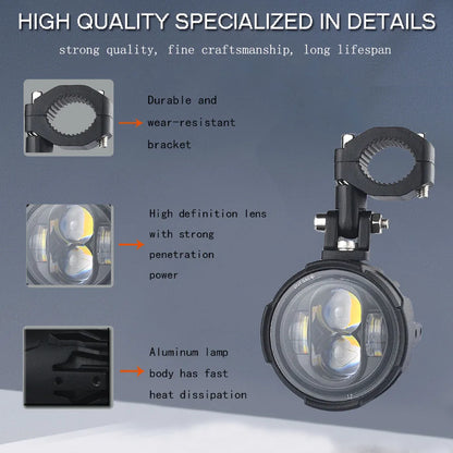Motorcycle Fog Lights Led Auxiliary Driving Lamp Moto Headlight Spotlights 100w Wired Switch Dual