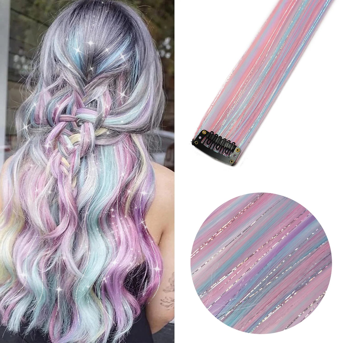 Clip Hair Extensions 6pcs Pack Colored Party Highlights 22 Inches Multi-Colors Straight Hair