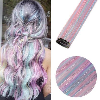 Clip Hair Extensions 6pcs Pack Colored Party Highlights 22 Inches Multi-Colors Straight Hair