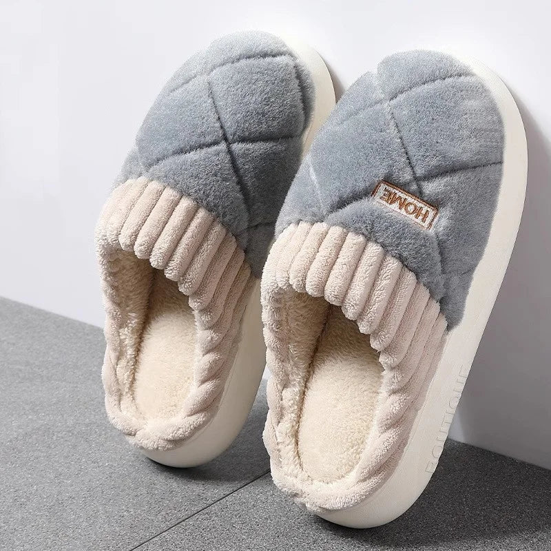 Women S Casual Home Slippers Soft Bottom Plush Anti-Slip Thermal Indoor Winter Men Flats Slip - Soft