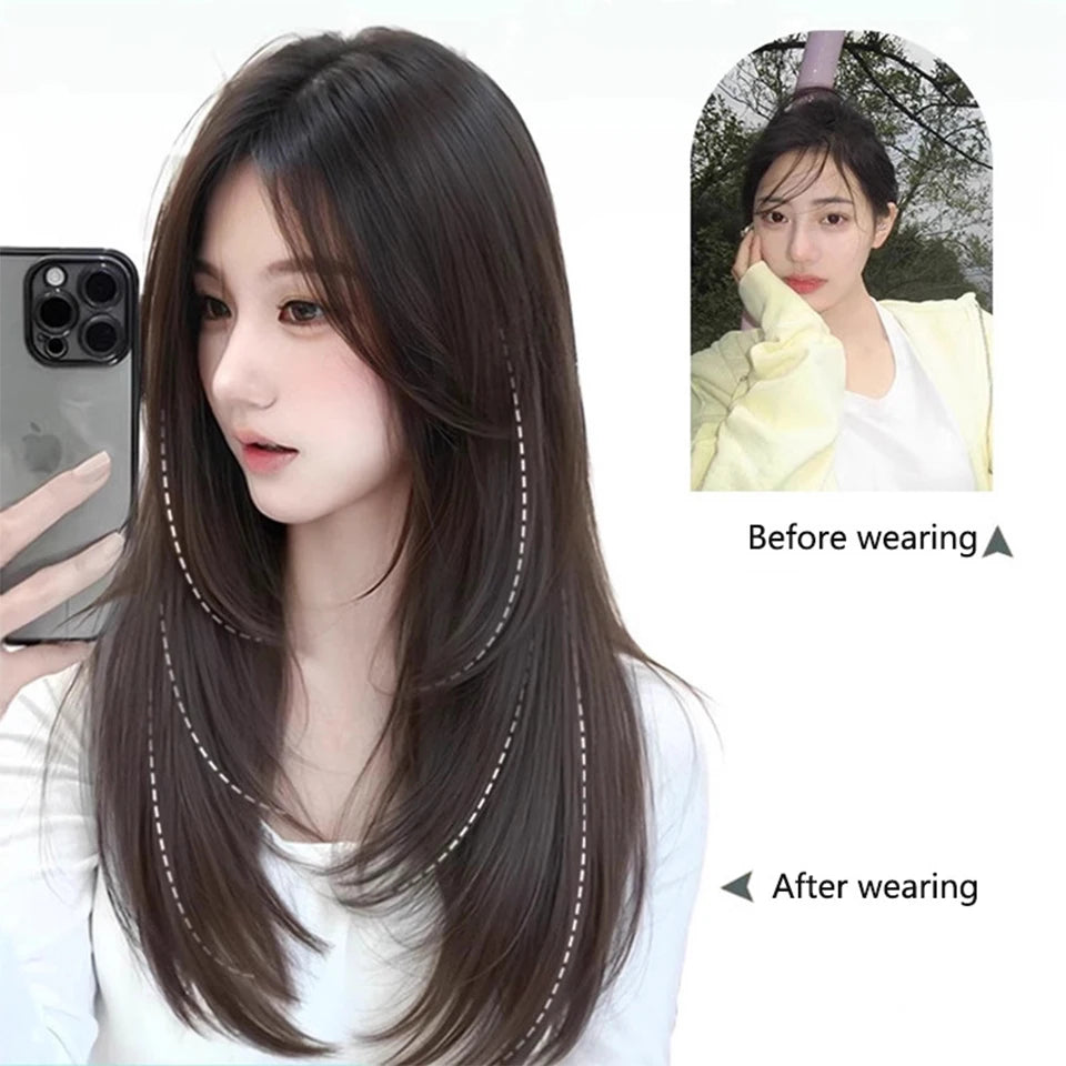 Synthetic Clip-In Hair Extension – Straight Layered, Fluffy