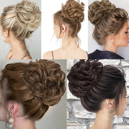 Synthetic Messy Bun Chignon Donut Hair Pad Elastic Rope Rubber Band Black Brown Blonde Hairpiece
