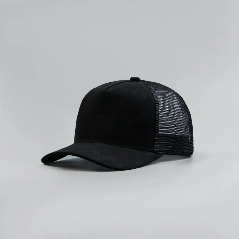Suede Mesh Trucker Cap – Five-Panel Baseball Hat for Men & Women