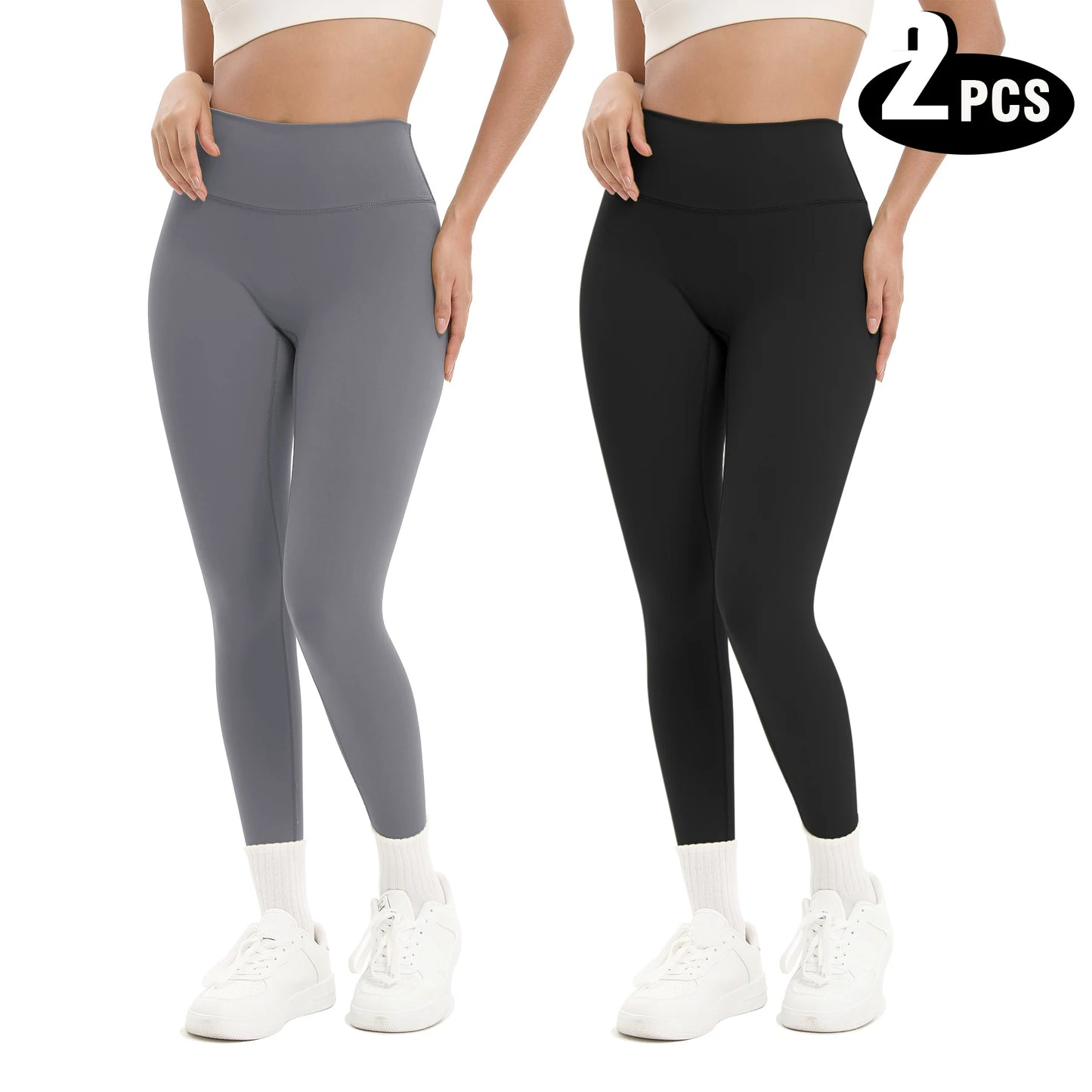2-Pack Women's High Waist Yoga Leggings with Side Lace-Up Cutout