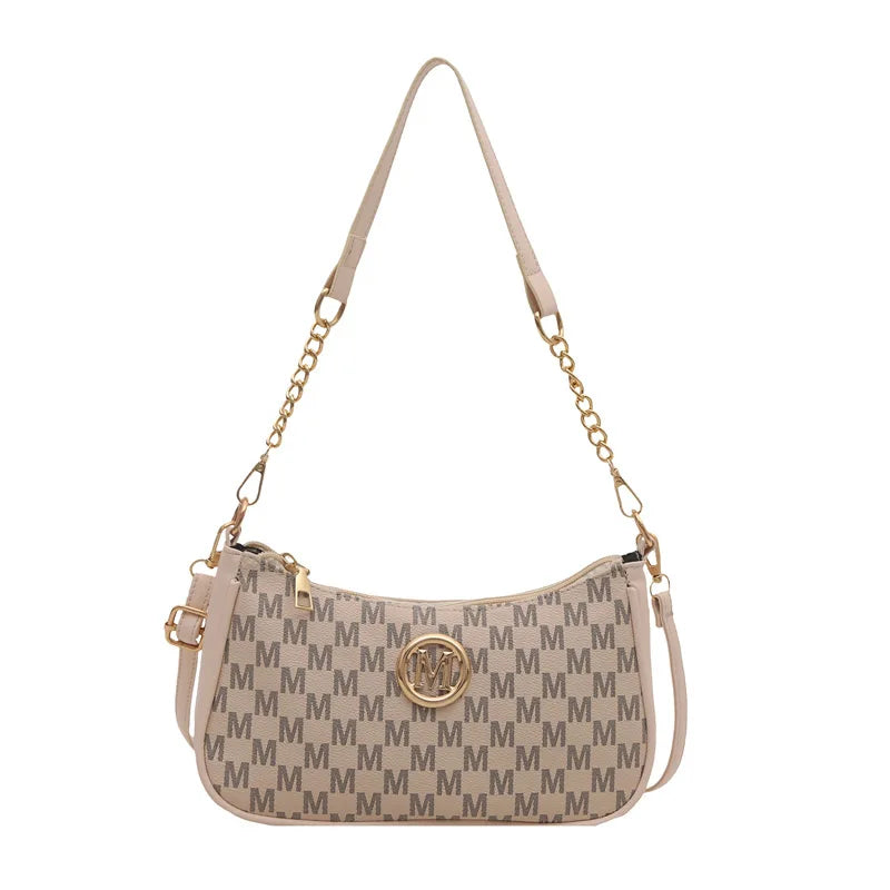 PU Leather Crossbody Bag with Gold Letter M – Women's Shoulder Handbag