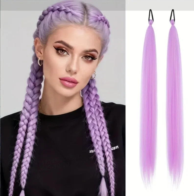 Synthetic Ponytail Extension 2-Piece Set – Long Straight with Rubber Band