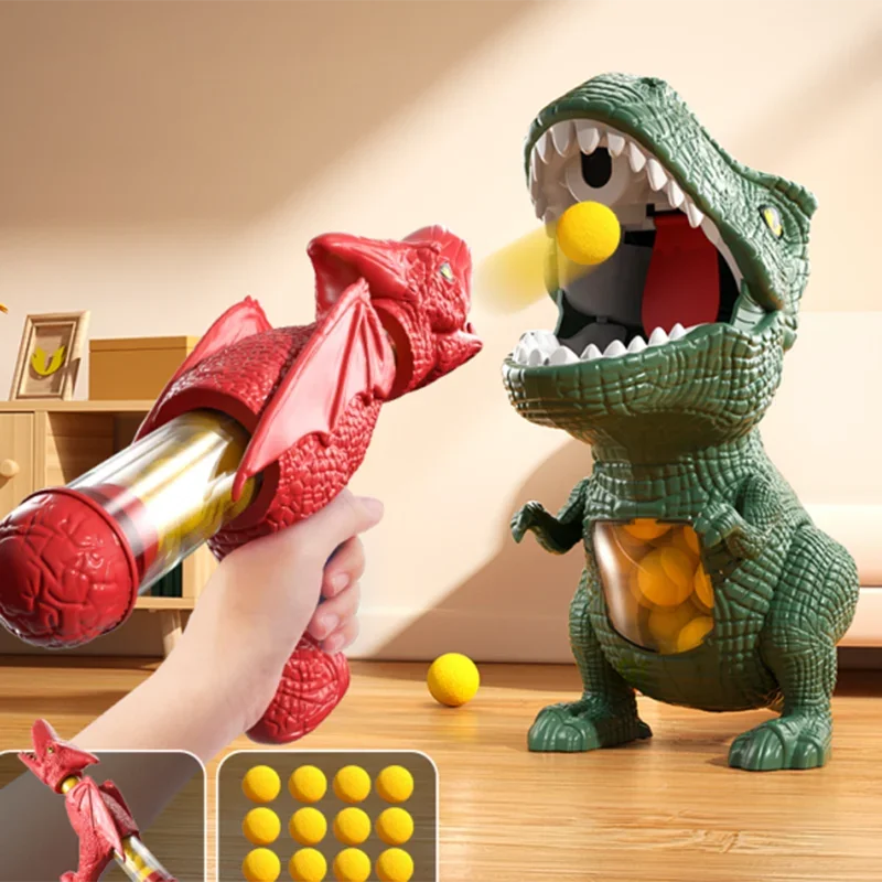 Dinosaur Shooting Game Set with Foam Ball Blaster Gun