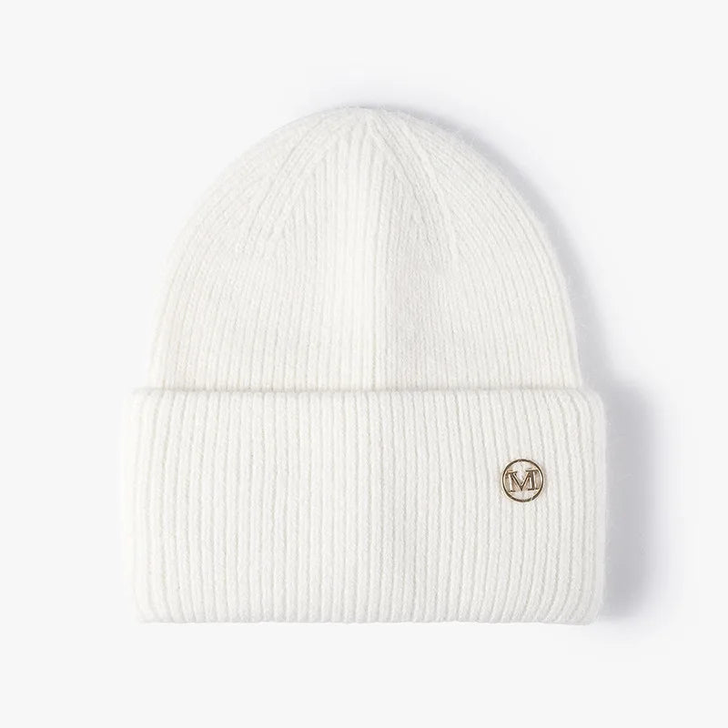 Women's Rabbit Fur Knit Beanie – Warm Solid Color Winter Hat
