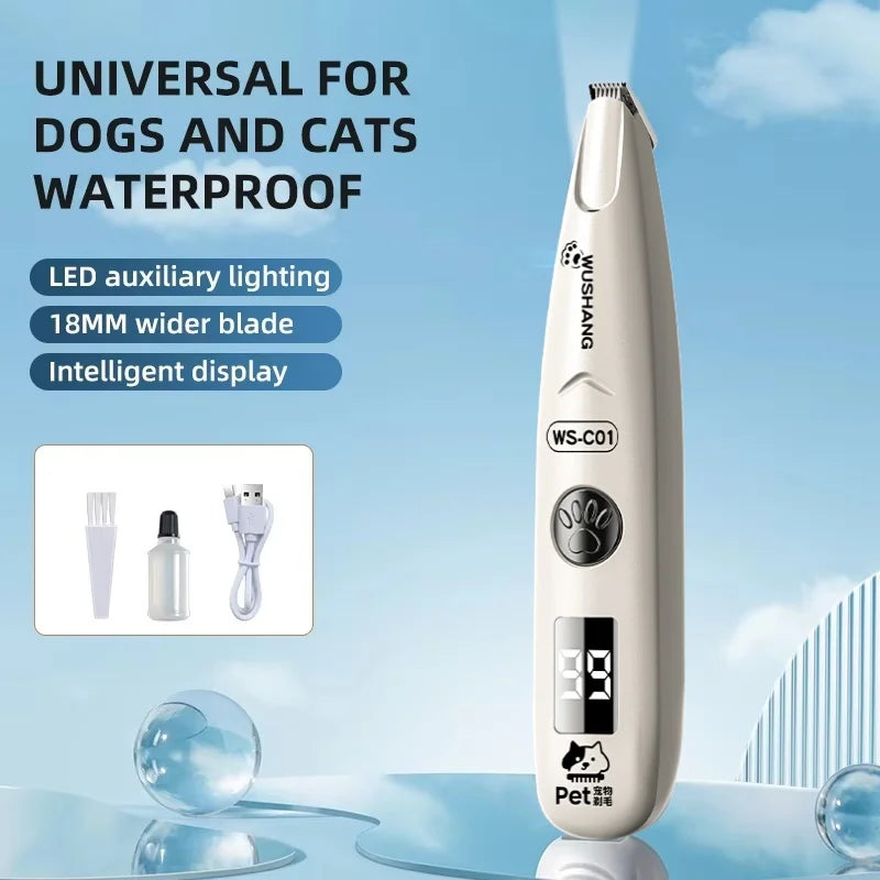 Pet Hair Trimmer with LED Light & Digital Display
