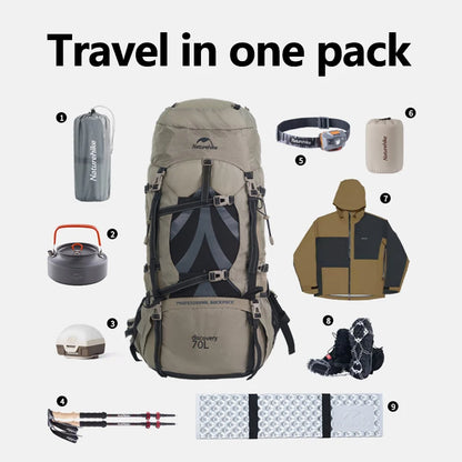 Naturehike 70L Hiking Backpack with Rain Cover – Ergonomic Camping Pack