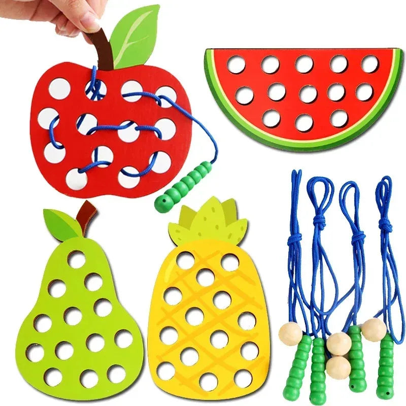 Wooden Lacing Toy – Fruit Threading Puzzle for Toddlers