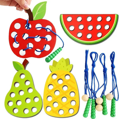 Wooden Lacing Toy – Fruit Threading Puzzle for Toddlers