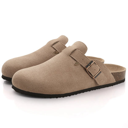 Women S Suede Mules Slippers Men Clogs Cork Insole Sandals Arch Support Outdoor Beach Slides Home