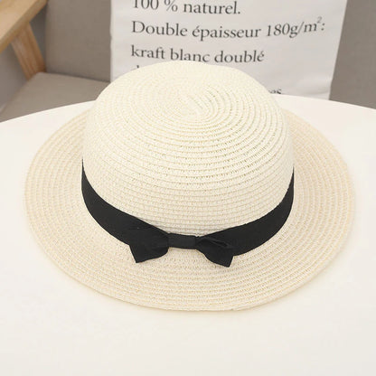 Women's Boater Straw Hat with Bow – Sun Protection Beach Hat