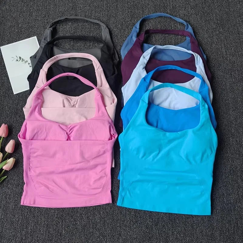 Women's Halter Neck Sports Bra Crop Top with Padding