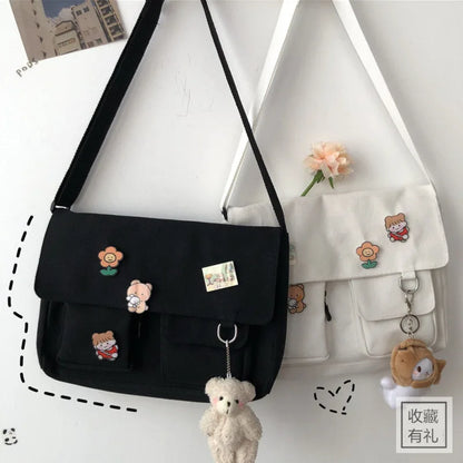 Cute Canvas Crossbody Bag – Kawaii Messenger Shoulder Bag for Women