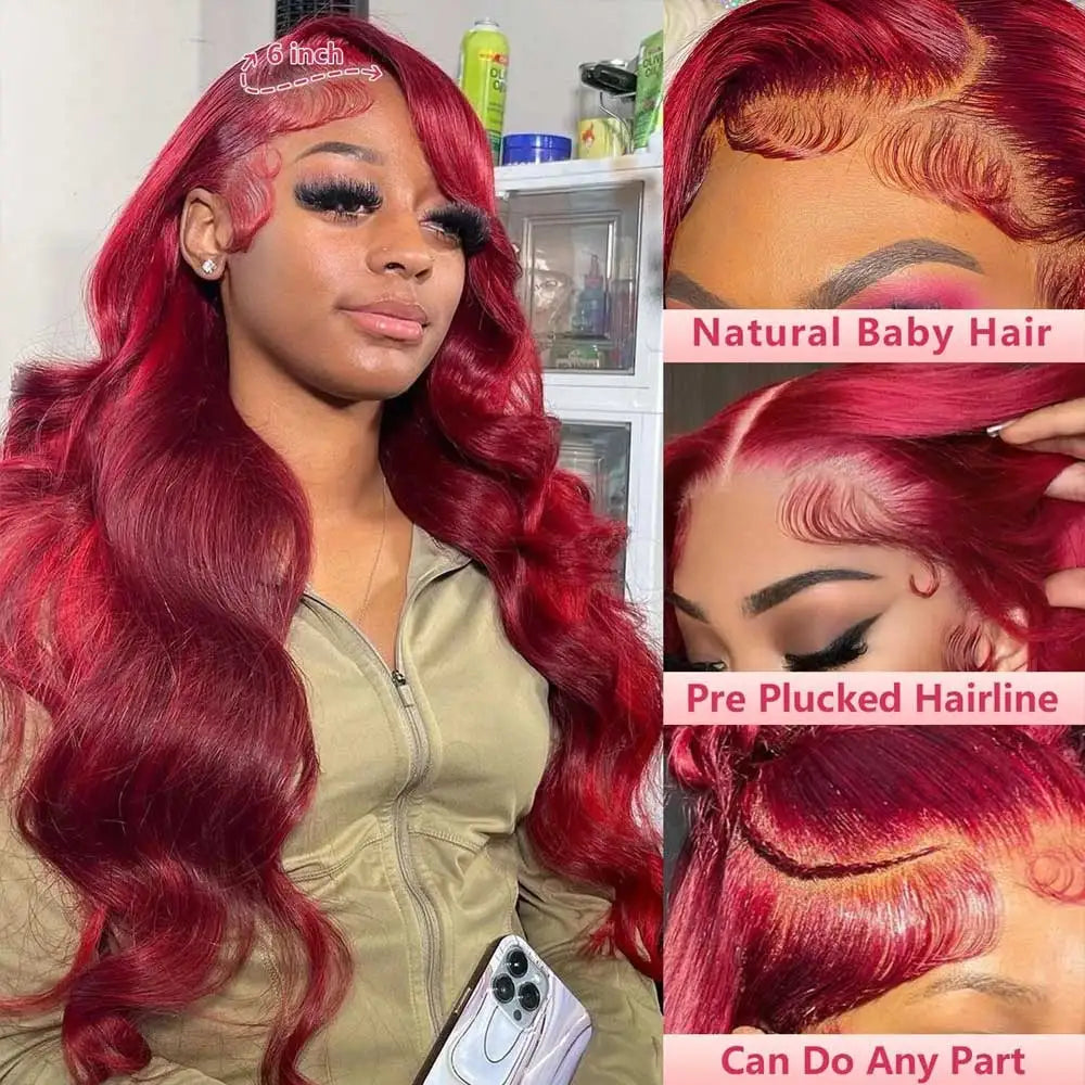 30 Inch Burgundy Body Wave Human Hair Wigs 13x4 Hd Lace Frontal Wig Colored 99j Wet Wavy Curly Front