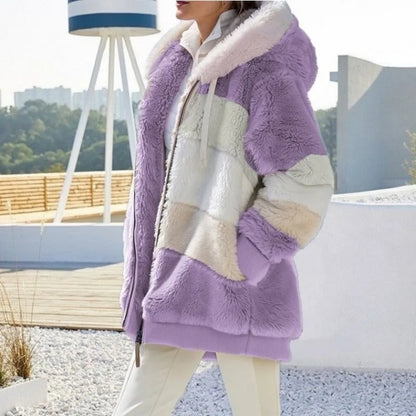 Women's Oversized Fluffy Fleece Hoodie Jacket – Warm Streetwear Coat