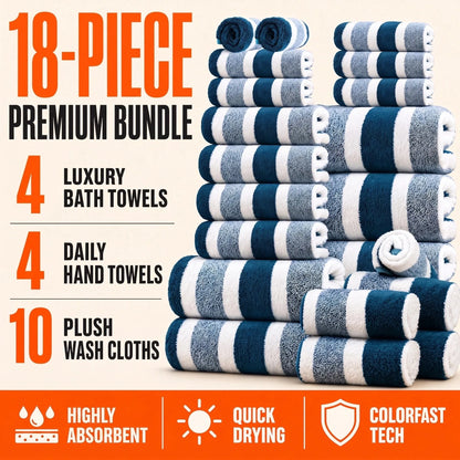 18-Piece Luxury Bath Towel Set – Quick-Dry, Highly Absorbent Striped Towels