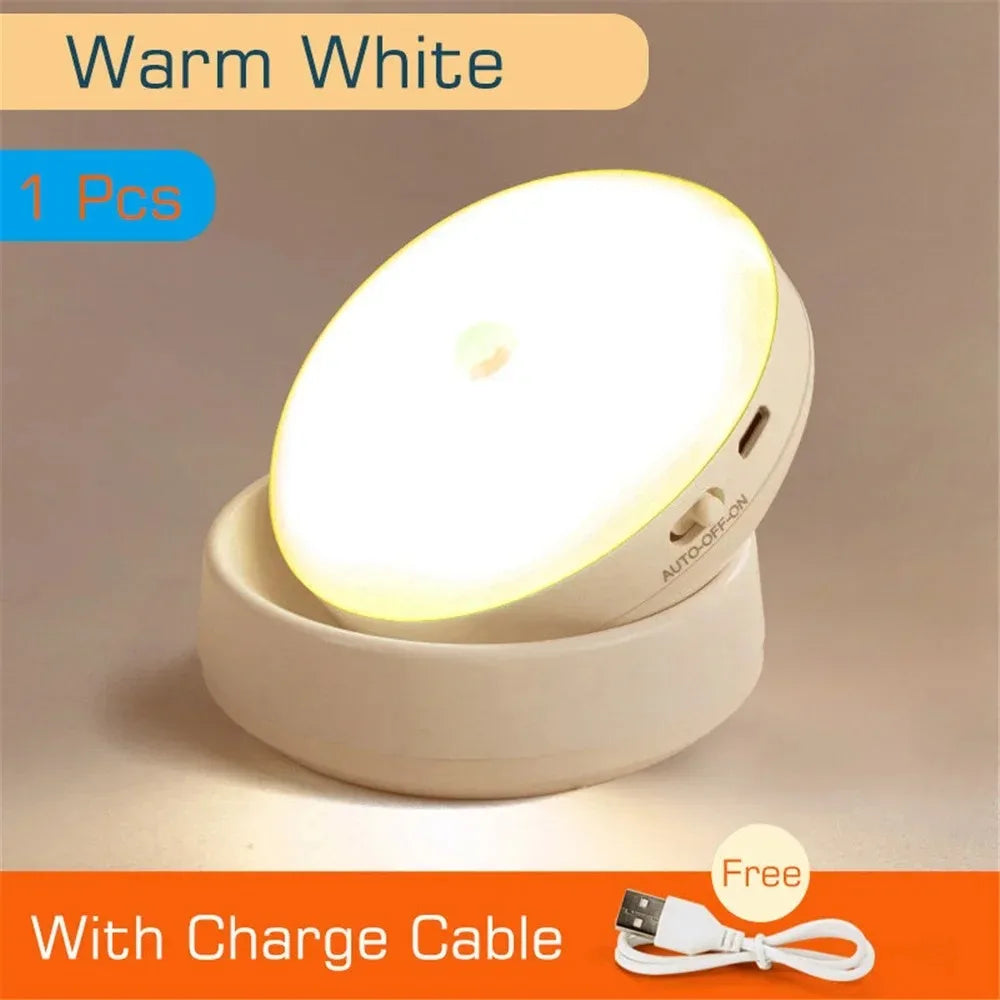 Night Light Usb Motion Sensor Charging Round Energy-Saving Led Lamp Bedroom Corridor Home Bathroom