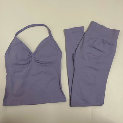 Women's 2-Piece Yoga Set – Backless Tank Top & Scrunch Leggings