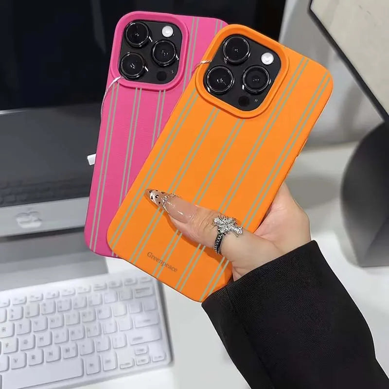 Green Stripe Lichee Pattern Phone Case Iphone 17 16 15 14 13 12 11 Pro Max Xs X Xr Plus 16e