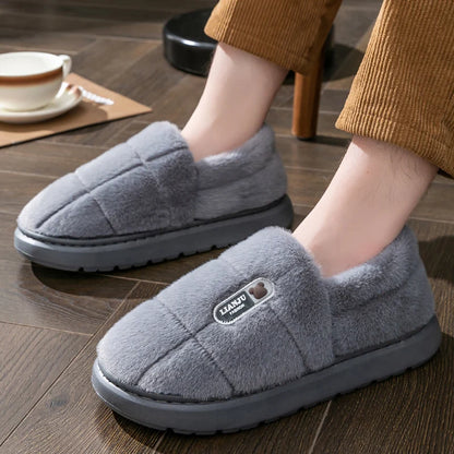 Men S Slippers Winter Solid Color Wrap Heels Plush Non-Slip Warm Women Home Casual Cotton Shoes Big