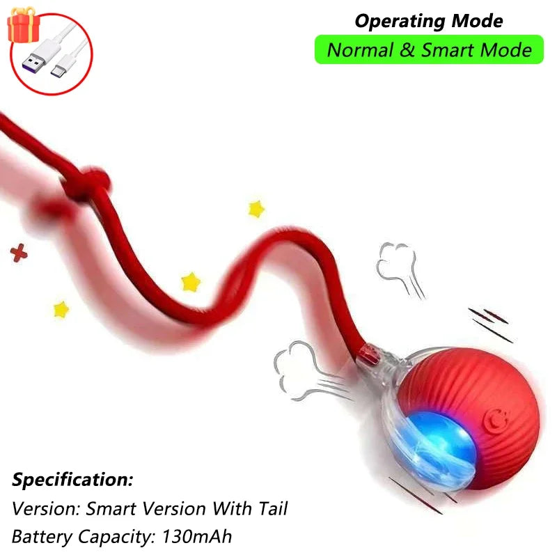 Cat Teaser Ball Toy with Tail – Interactive LED Catnip Toy